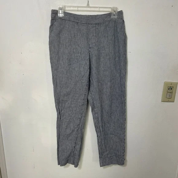 Banana Republic Hayden Pant Blue White Striped Tapered Cropped Trousers Womens 6 - Picture 1 of 5